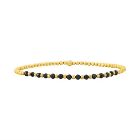 14K Gold Filled 2mm 7" Stretch Black Onyx Bracelet