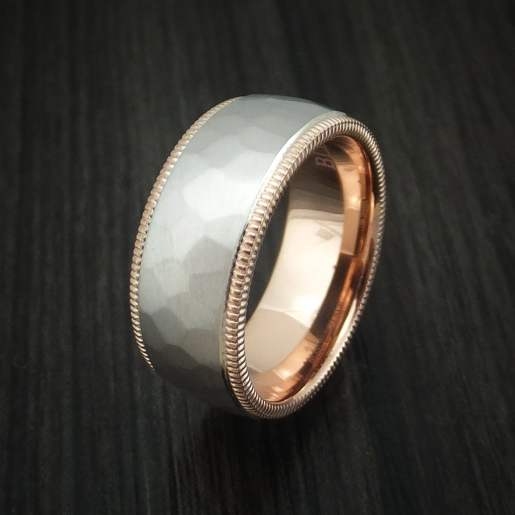 14k White and Rose Gold Hammered Men's Band Custom Made