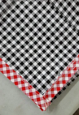 60 x 66 Gingham Black Oilcloth Tablecloth with Red Gingham Trim