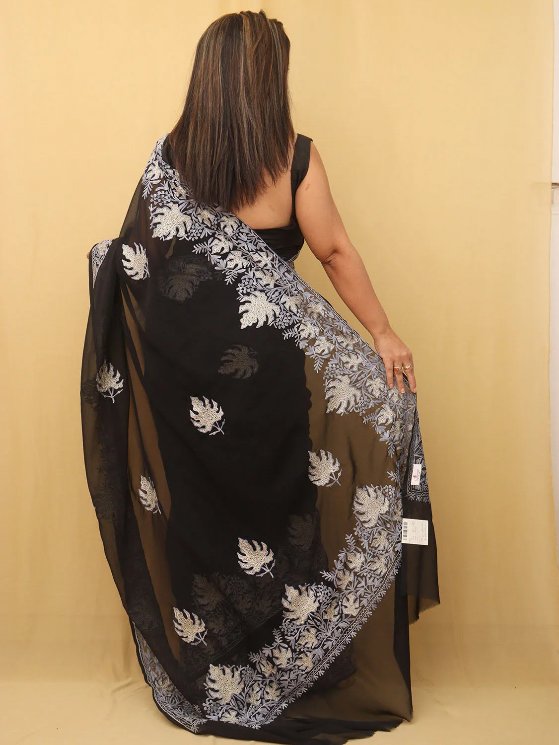 Black Embroidered Kashmiri Aari Work Georgette Saree