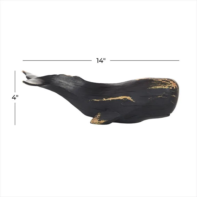 BLACK POLYRESIN WHALE HANDMADE SCULPTURE