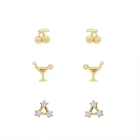 Cherry, Cocktail and Three Star Earrings Set