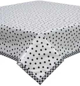 Dot Black Oilcloth Tablecloth with Black Gingham Trim