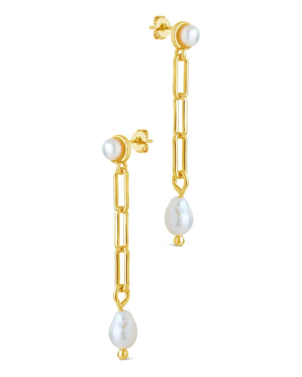 Fayelynn Pearl & Chain Drop Stud Earrings