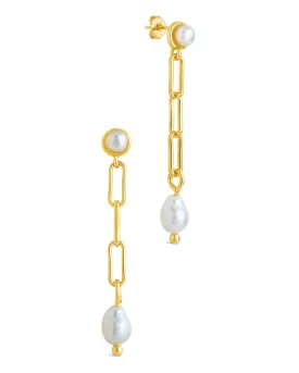 Fayelynn Pearl & Chain Drop Stud Earrings