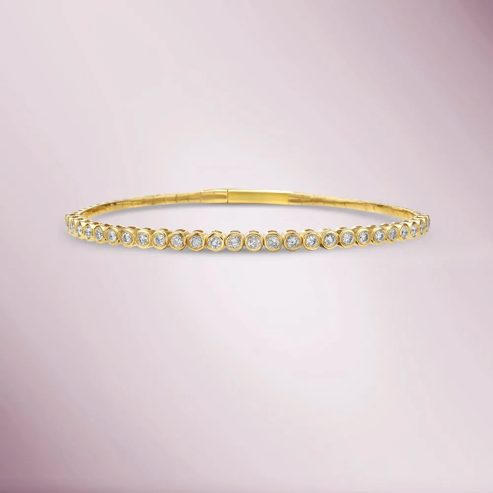 HalfWay Diamond Flexible Bangle Bracelet (1.10 ct.) Bezel Set in 14K Gold