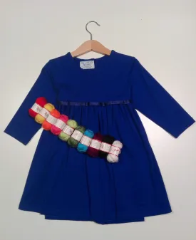 Long-sleeved Blue Dress with silk ribbon