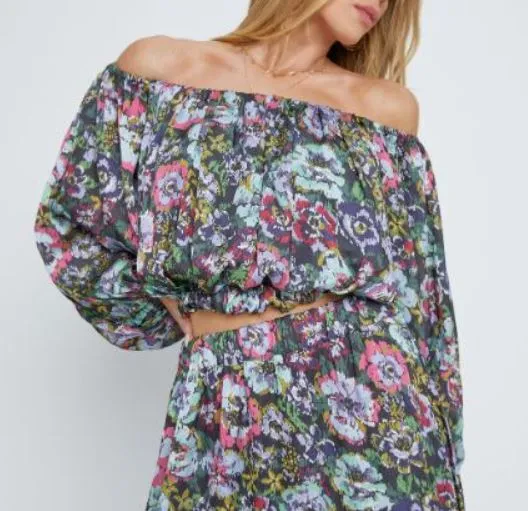 Meet Me In Santorini Multicolor Floral Cropped Off Shoulder Blouse