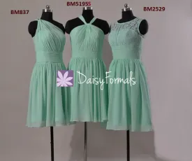 Mint One Shoulder Bridal Party Dress Short Mint Vintage Lace Bridesmaid Dress (BM2529)