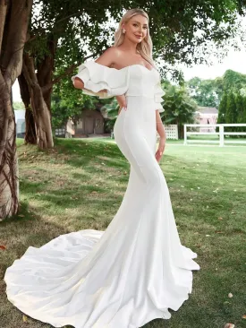 Off Shoulder Ruffle Trim Mermaid Wedding Dress