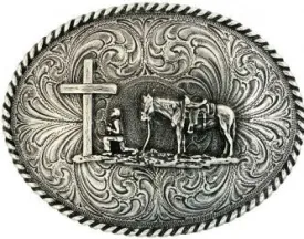 "Christian Cowboy" Western Antique Silver Belt Buckle