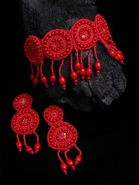 Red Beaded Handcrafted Jewellery Set