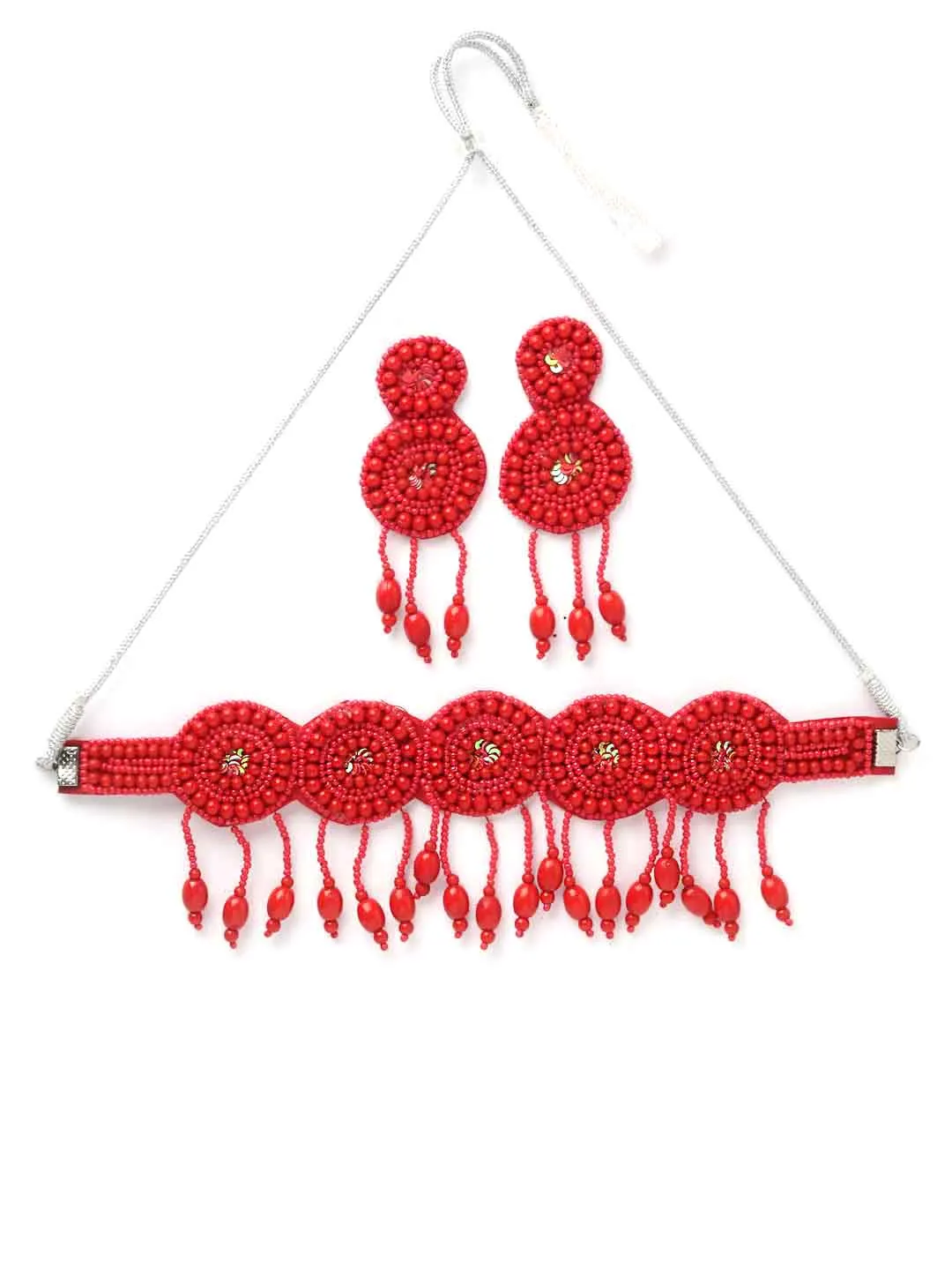 Red Beaded Handcrafted Jewellery Set