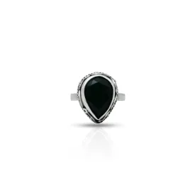 Silver Center Black Drop Shape Ring for Girls